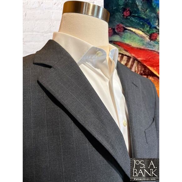 Jos A Bank 42L 34W Charcoal Gray Pinsripe 2 Piece Suit Jacket Pants Note - Picture 4 of 16